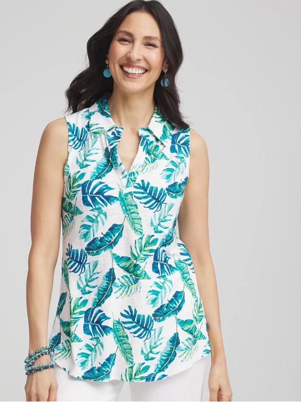 CHICOS Island Slub Sleeveless Collared Tunic, Like New